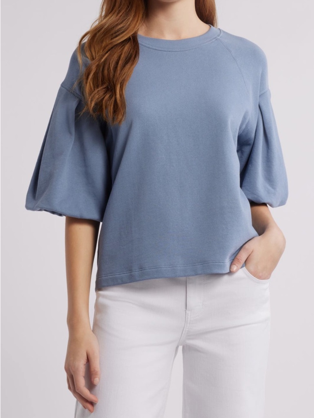 Madewell Dusty Blue Puff Sleeve Sweatshirt Tee